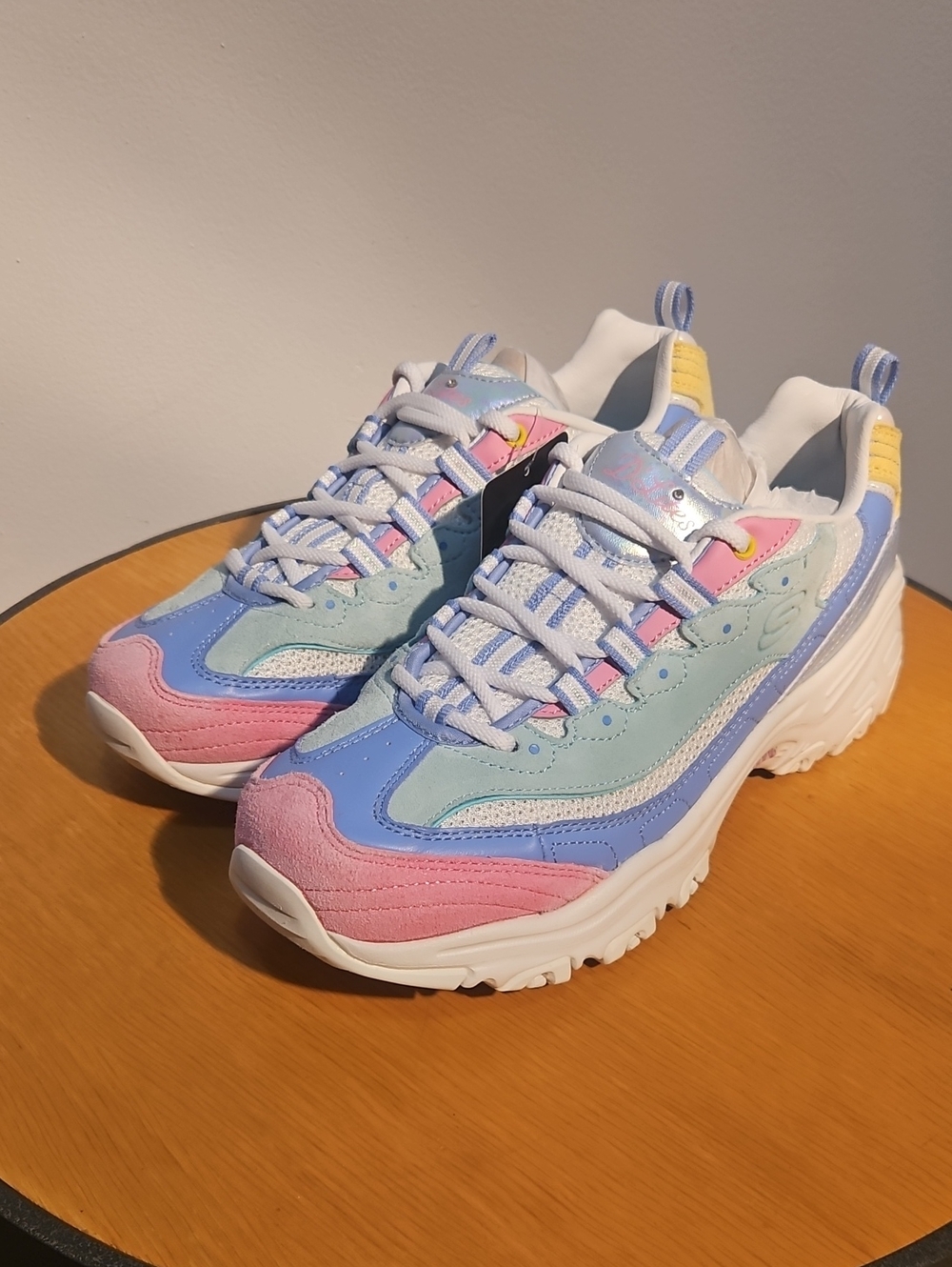 Skechers Pastel Block Platform Sneakers in Pink, Blue, Mint & Yellow Size 10